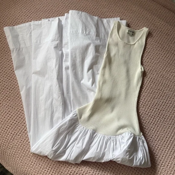 STAUD Wells Dress White Maxi Ribbed Tank Cotton Poplin Skirt XS NWOT - Picture 5 of 7